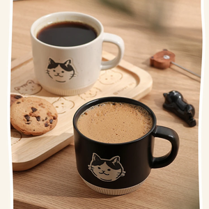 Ensemble de tasses en porcelaine de 200 ml avec motif de chat mignon, chaton noir et blanc, écologique, réutilisable, compatible lave-vaisselle/micro-ondes, pour expresso/café/thé - Product Image 5