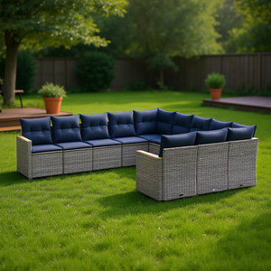 Set Divano da Giardino in Polyrattan Grigio con Cuscini, Arredamento da Esterno dal Design Contemporaneo - Product Image 2