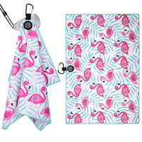 Serviette de golf magnétique en microfibre gaufrée Flamingo à marque privée, logo personnalisé, écologique, fournisseur en gros, usine, en vrac