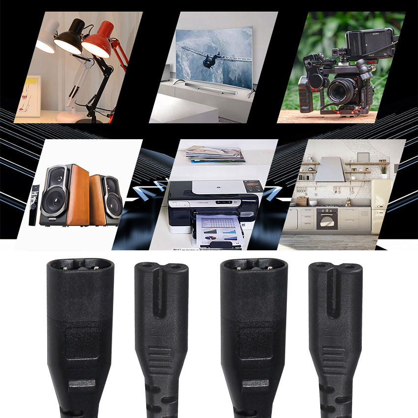 2ピン図8オス-メス電源コード電源アダプタ延長ケーブルIEC C8プラグ-C7