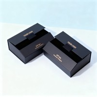 Boîte cadeau noire à double porte avec logo personnalisé, fabricant, recyclable, boîte en carton avec feuille d'or, boîte d'emballage magnétique de luxe