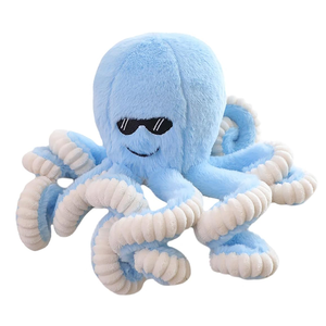 Peloso morbido otto gambe ricci cartone animato sorriso <span class=keywords><strong>polpo</strong></span> peluche con fresco nero occhiali da sole decorazione cotone <span class=keywords><strong>blu</strong></span> <span class=keywords><strong>polpo</strong></span> peluche - Product Image 1