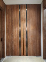 Porte d'entrée double à isolation thermique en acier inoxydable, finition moderne, pour hôtel, design d'entrée grandiose