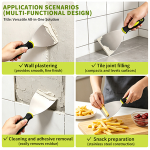 Lot de 4 spatules de <span class=keywords><strong>peintre</strong></span> en acier inoxydable avec manche en plastique et caoutchouc, idéales pour racler, remplir et mélanger sur les plaques de plâtre - Product Image 6