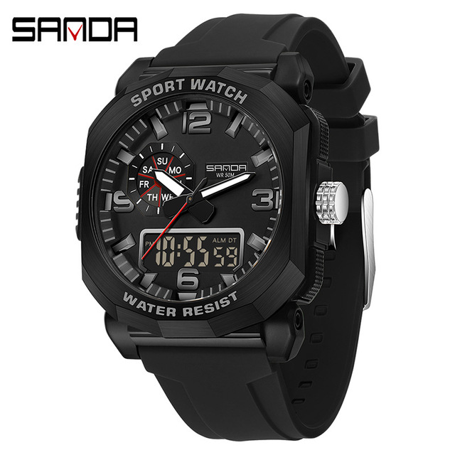 SANDA Brand 3370 Popular Men's Fashion Watch Multi Functional Fashion Trend Men's Electronic Watch 2024