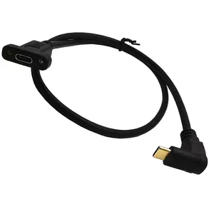 USB C Type-C公对母延伸数据电缆90度直角，镀金，面板安装螺丝孔10Gbps