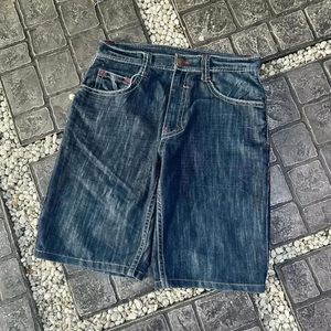 hong kong custom Embroidery Men's <b>Boot</b> Cut Mid Waist Y2K <b>Gothic</b> Harajuku Style Baggy Denim Shorts Streetwear Summer Vacation - Product Image 3
