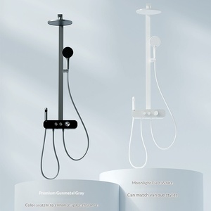 Barre de douche coulissante R&T Z5 avec quatre sorties, plateforme de rangement élargie, réglage par bouton, fixation murale en cuivre local - Product Image 1