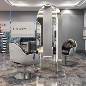 Miroir de salon double face avec cadre en acier inoxydable doré, station de coiffage avec support mural - Product Image 5