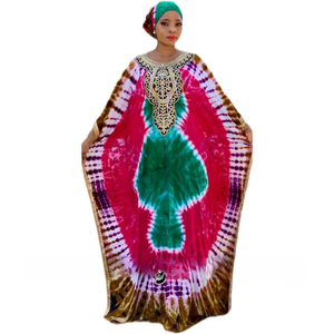 Elegant Ethnic African <b>Kaftan</b> Hand-Tie Dye Rayon Fast Colors Loose Rope Free Fall Fabric <b>Plus</b> <b>Size</b> All Seasons-Summer Winter - Product Image 1