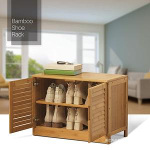 Bamboo Two Layer <b>Shoe</b> <b>Rack</b> <b>Storage</b> Cabinet With Doors Modern Asian Design Living Room Furniture - Product Image 4