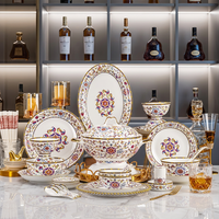 Vaisselle de luxe européenne en porcelaine émaillée multicolore pour 6 à 10 personnes, compatible lave-vaisselle et micro-ondes, sans plomb ni chrome, qualité alimentaire, pour hôtels/cadeaux