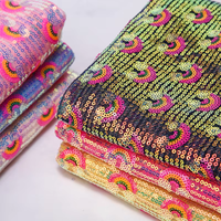 Tela de Lentejuelas de 3mm con Estampado de Arcoíris sobre Malla de Satén Tejida y Bordada para Vestidos de Niña, Bolsos, Zapatos, Faldas de Boda, Juguetes, Técnicas de Tejido