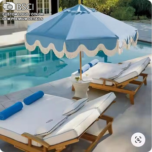 Sombrilla de <span class=keywords><strong>Patio</strong></span> de Lujo de 8 Pies, Grande, Impermeable, con Protección UV50+, Flecos Azules, Marco de Madera Real, para <span class=keywords><strong>Patio</strong></span>, Gimnasio, Hotel - Product Image 4