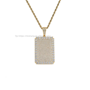Full zirconium square pendant, European and American hip-hop <b>cross</b>-border jewelry necklace, men's copper inlaid round zircon, - Product Image 1