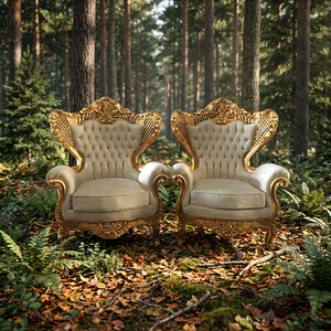 Ensemble de canapés et fauteuils sectionnels convertibles en bois de teck massif, style traditionnel, avec 2 élégants fauteuils rembourrés pour salon d'appartement - Product Image 2