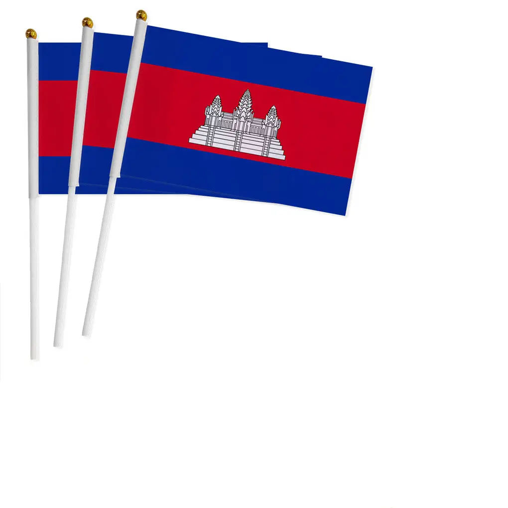 Huiyi Cambodian Hand Wave Flags Election 14*21cm Custom Cambodia Nation Hand Held Flag Mini Small Banners for Ceremony