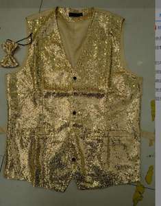 闪亮金色亮片马甲男式修身V领<span class=keywords><strong>2</strong></span>件套马甲领结婚礼舞台舞会服装马甲表演服装 - Product Image 4