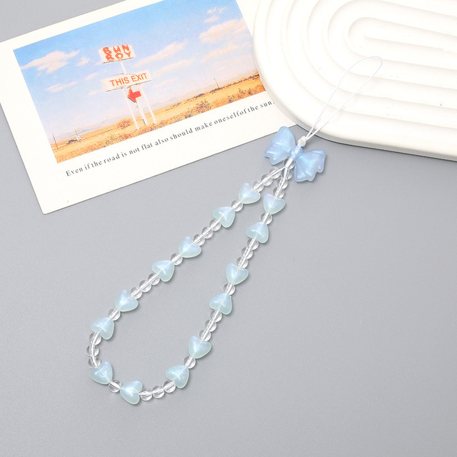 Fashion Colorful Acrylic Bow Round Beaded Phone Wristband Chain for Women Girls Phone Case Decoration Gift