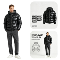Veste matelassée à capuche brillante pour homme, noire, zippée, courte, d'hiver, style urbain décontracté