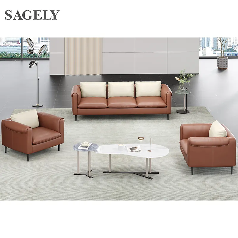 Modern Minimalist Leather Sofa Home Hotel Furniture Business Reception Office Sofa Set