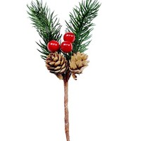 Decoración Navideña, Adorno Redondo de Madera Artificial con Piñas Rojas, Accesorios para Cajas de Regalo DIY, Agujas de Yiwu