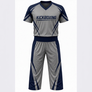 Conjunto de Uniforme de Kickboxing Personalizado en Gris Marino, de Algodón, con Relieve, Unisex, para Entrenamiento de Artes Marciales, de Secado Rápido y Transpirable, OEM ODM - Product Image 1