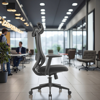 Silla Ejecutiva Ergonómica Moderna y Cómoda, Gris, Completamente de Malla, con Reposapiés, Altura Ajustable, Reclinable, para Oficina en Casa