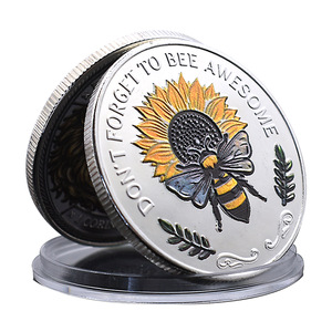 Moneda Conmemorativa Inspiradora con Relieve 3D de Girasol y Abeja para Niños, Recuerdo de la Hada del Diente, Regalo Metálico Plateado - Product Image 2
