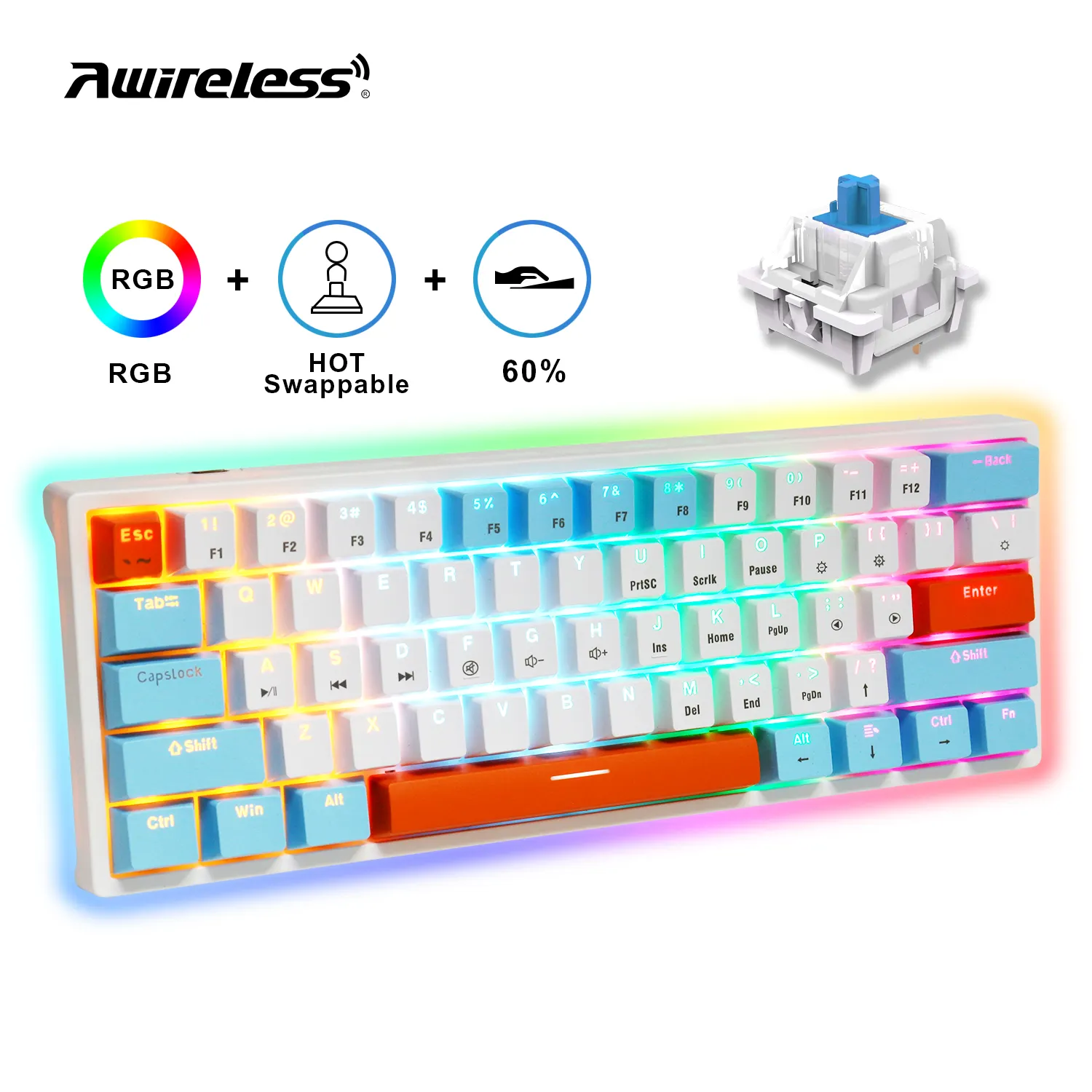 Custom Keycaps clavier gamer gaming bluetooth Mini Wired Home Entertainment Game 61 Keys Blue Axis Rgb Mechanical Keyboards