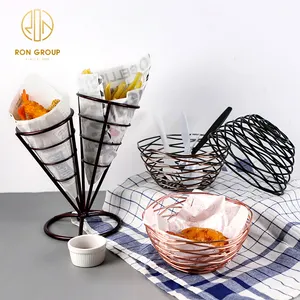 Gray Wood & Black Metal Wire Ice Cream or Food Paper Cone Holder