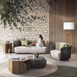 Conjunto de Sofás de Jardín de Mimbre Tejido a Mano, Moderno, Resistente a la Intemperie, Impermeable, con Protección UV, para Sala de Estar, Hotel, Muebles de Exterior - Product Image 3