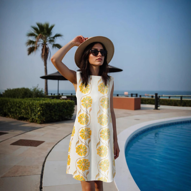 2025 New Sleeveless Lemon Print Mini Dress Summer Beach Holiday Women Dress