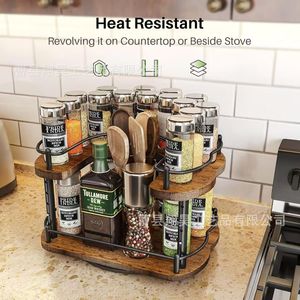 Wooden <b>Spice</b> <b>Rack</b> <b>Rotating</b> Desktop Storage Multi Function Kitchen Organizer Rustic Design - Product Image 2