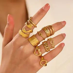 G2130 Ins Fashion Gold Finger Rings Jewelry Dainty Titanium Steel Anillos Mujer Women anello in acciaio inossidabile placcato oro 18 carati