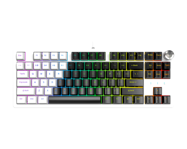 Wholesale Price Custom Logo 86 Keys Wired Mechanical LED Backlit USB Type C Programmable Gaming Keyboard Multimedia Knob Laptop