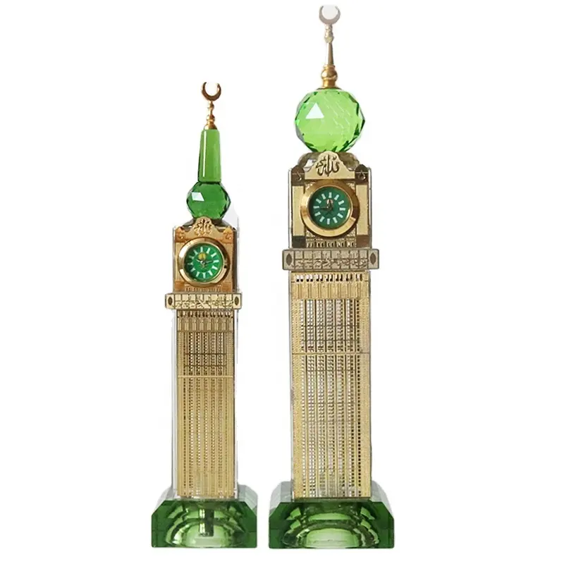 Islamic Muslim Souvenirs Gifts Mecca Makkah Royal Crystal Glass Clock Tower Model With Led Light Base