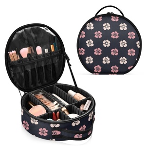 Custom Print Black Flower Design <b>Makeup</b> Bag Travel Cosmetic Train Case <b>Makeup</b> Brush Organizer Professional <b>Makeup</b> Artist Case - Product Image 2