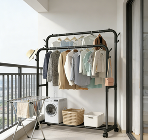 Porte-manteau sur pied américain en stock, <span class=keywords><strong>support</strong></span> de rangement <span class=keywords><strong>pour</strong></span> <span class=keywords><strong>balcon</strong></span> domestique, simple et double poteau <span class=keywords><strong>pour</strong></span> intérieur, grande capacité - Product Image 2
