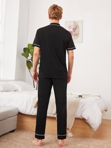 Camicie da <span class=keywords><strong>uomo</strong></span> a maniche corte da notte da <span class=keywords><strong>uomo</strong></span> all'ingrosso con pantaloni Set da <span class=keywords><strong>pigiama</strong></span> da <span class=keywords><strong>uomo</strong></span> classico in cotone da salotto - Product Image 5