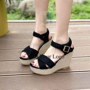 Sandales à talons compensés en <span class=keywords><strong>cuir</strong></span> Pu grande taille à bretelles croisées pour femmes - Product Image 1