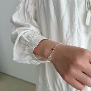 Dylam Fine Fashion Jewelry Manufacturer <b>Rope</b> <b>Chain</b> 925 Sterling Silver Bead Beaded Red Bead Bangles Bracelets for Women - Product Image 2