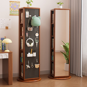 Estantería Esquinera Moderna <span class=keywords><strong>de</strong></span> Madera Maciza con <span class=keywords><strong>Espejo</strong></span> Giratorio y Panel Perforado Multicapa para Sala <span class=keywords><strong>de</strong></span> Estar - Product Image 1