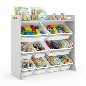 Portatile <span class=keywords><strong>montessori</strong></span> baby children room 9 plastic bin storage cabinet tubo di metallo legno giocattoli per bambini organizer shelf - Product Image 1