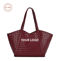 Sac à main pour femme avec logo personnalisé, grande capacité, couleur unie, motif tissé, sacs fourre-tout en cuir PU pour femmes, luxe