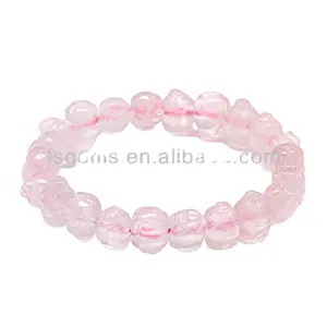 Pulsera de piedra natural con forma de cerdo, brazalete de cuarzo con cuentas de calidad AA, rosa, 11x8mm