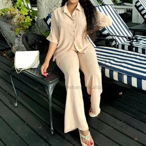 African Women's Casual Loose Short Sleeve Cardigan Shirt <b>Pants</b> 2 Piece Set Fashion - Product Image 3