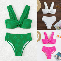 Nouvel ensemble bikini 2 pièces sexy dos nu en mousseline de soie couleur unie pour femme, séchage rapide, collection été 2026