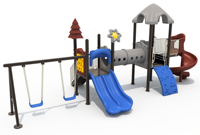 Toboggan combiné robuste en plastique et acier pour extérieur, 7 cubes, capacité maximale 1100 kg, 800x480x350 cm, pour 5 à 10 enfants, idéal pour aires de jeux et parcs.