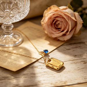 Collar de Joyería con Colgante de Zirconia en Forma de Pepita, Chapado en Oro de 18k, Acero Inoxidable 316L, Resistente al Agua y al Deslustre, con Logotipo Personalizado, para Mujer - Product Image 4